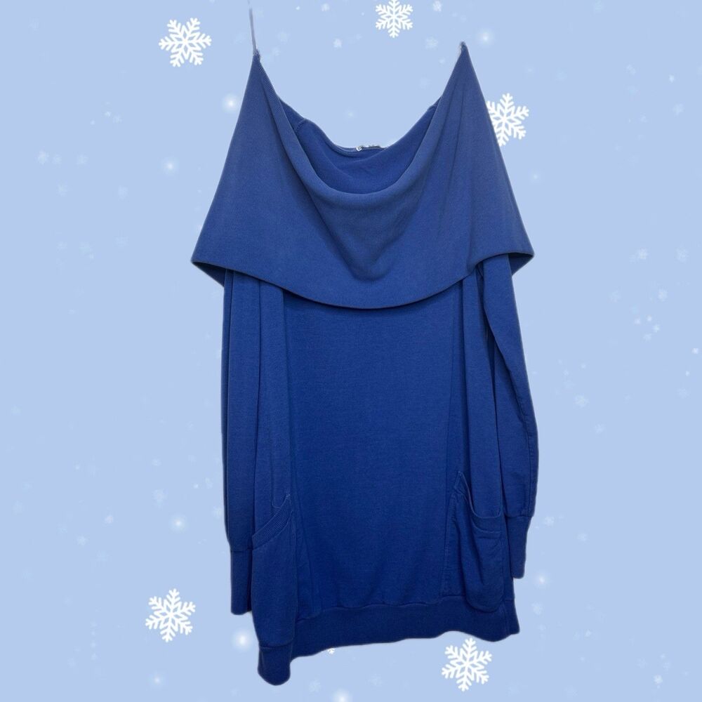 Avani Size Medium Royal Blue Off-Shoulder Long Sleeve Sweater Tunic